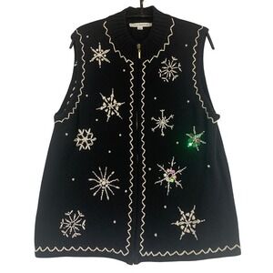 Mercer Street Studio Knitted Vest Womens L Black Christmas Snowflake Embellished